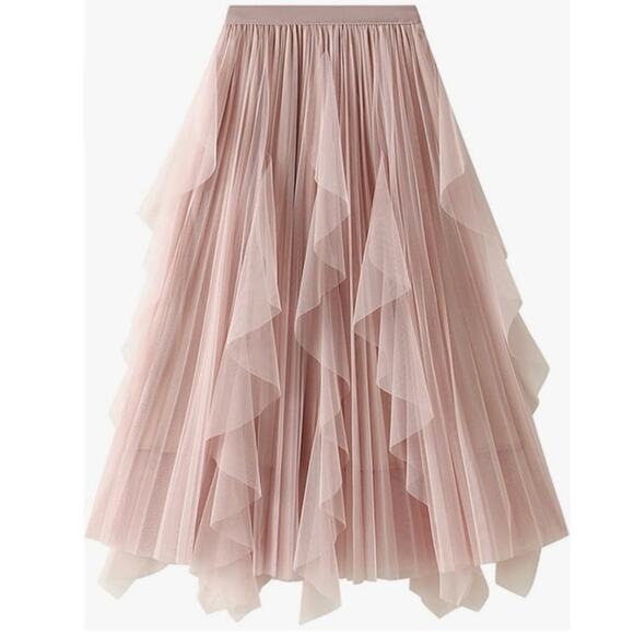 Gonna Midi A-Line In Tulle Albicocca Dirholl - Vita Elastica, Stile Fata